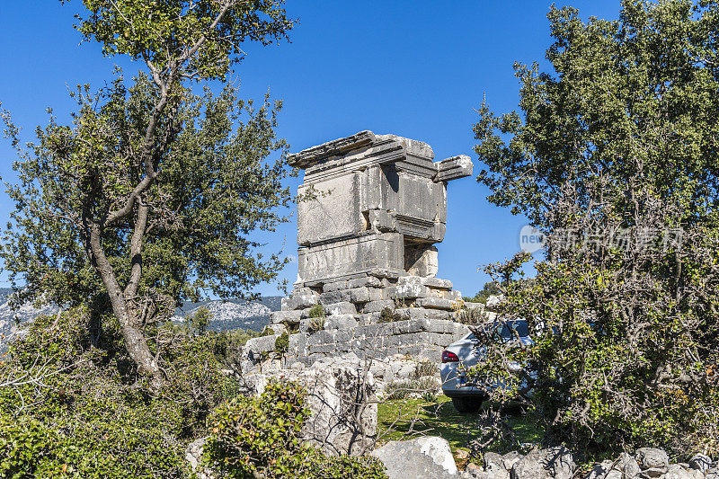 来自Dodurga村的Sidyma古城。Fethiye, Mugla，土耳其。